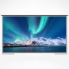 Big screen smart outdoor TV with non-reflective glass and 4K resolution.