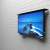 Smart outdoor TV in matte black stainless steel finish with a swivel wall mount.