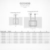Specifications of ceiling mounts in two sizes.